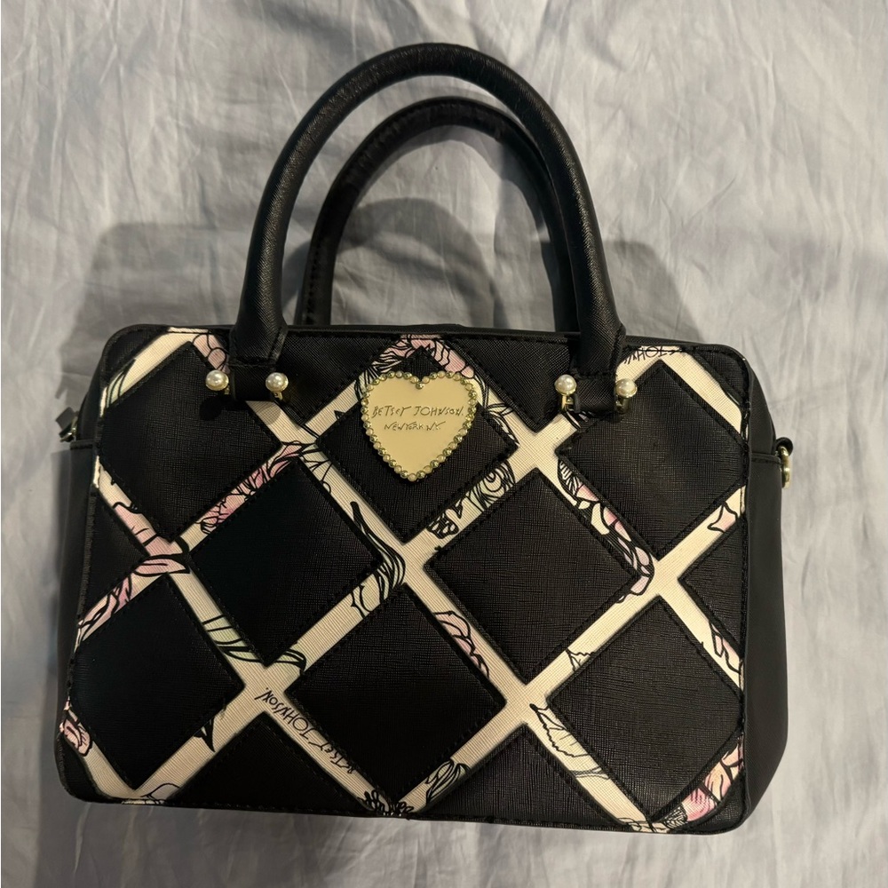 Betsey Johnson handbag. Black and white